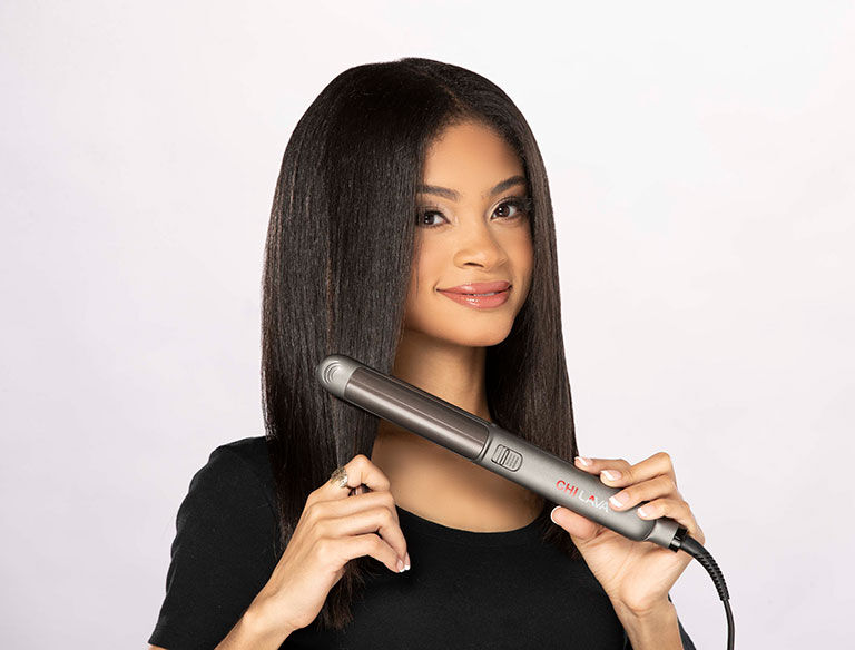 Innovations in Hair Blog Featured Image Model with Curling Iron