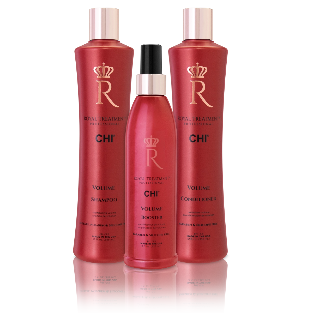 Image of Volume Shampoo, Volume Conditioner, and Volume Booster spray bottles Image of Volume Shampoo, Volume Conditioner, and Volume Booster spray bottles