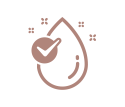 Gold logo of a water drop with a check mark