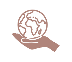 Gold logo of the earth being held in a hand